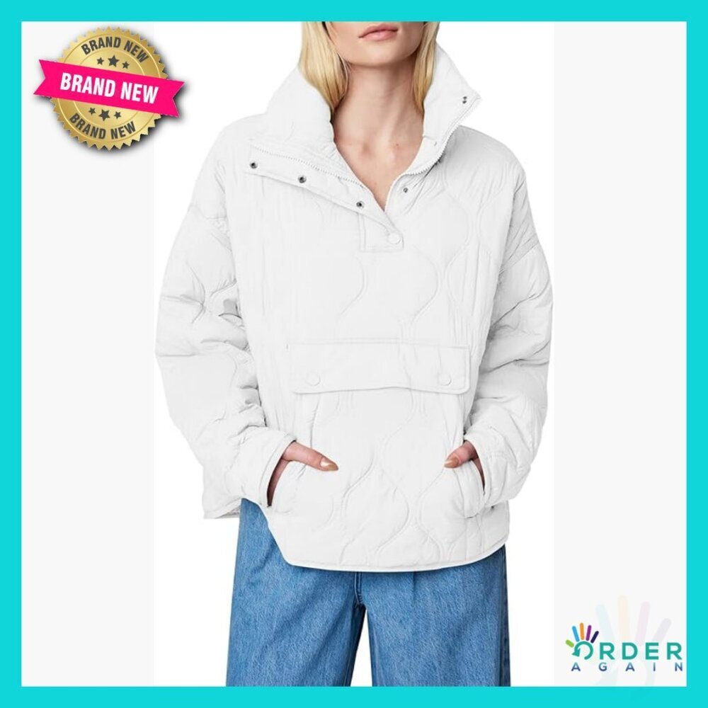 Oversized Puffer Jacket Quilted Lightweight Pullover Half Zip Cocoon Coat